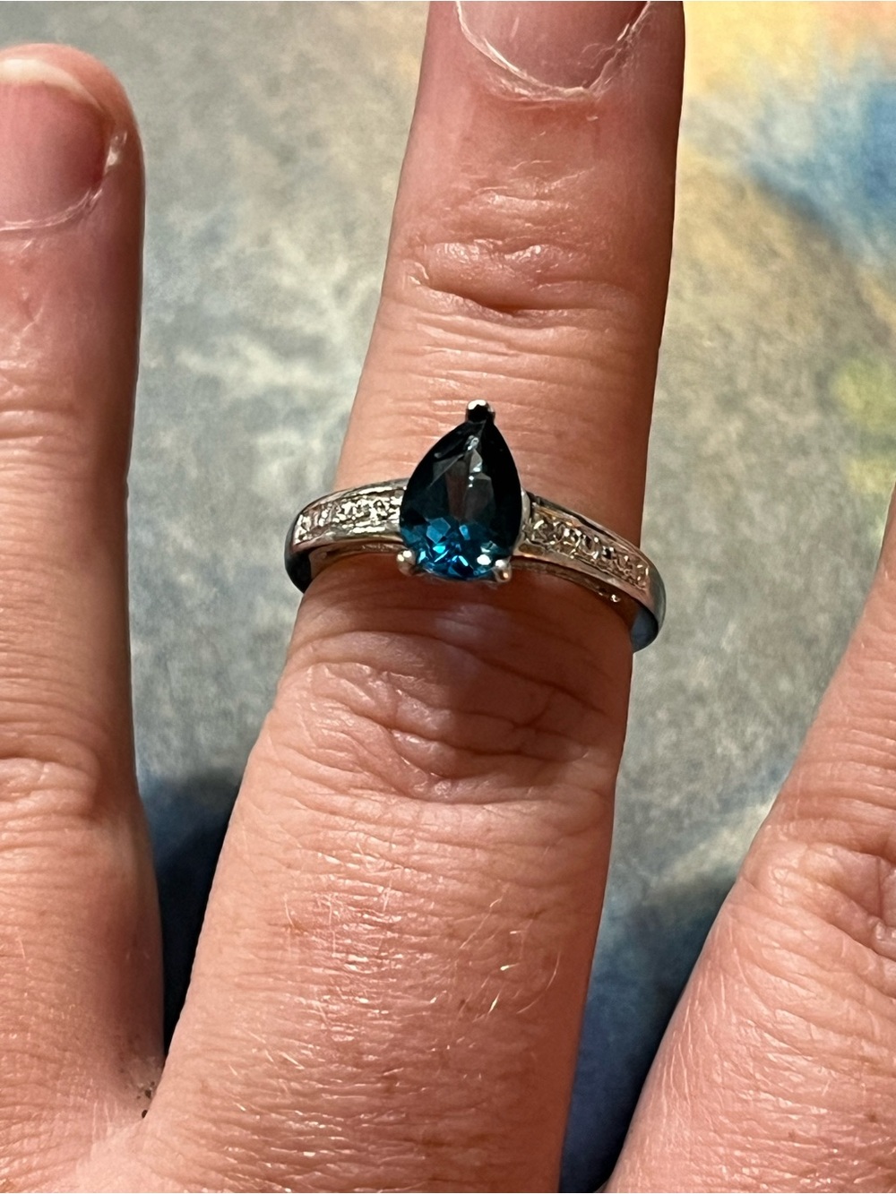 Chuck Clemency STS Sterling Silver 925 Pear Cut Blue Topaz Cocktail Ring - 5.75
